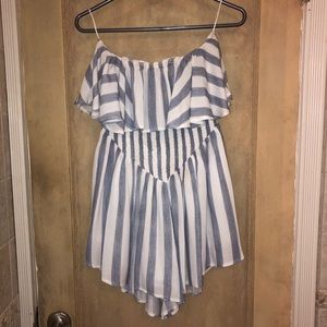 Strapless Blue and White Striped Romper